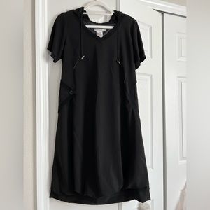 Dzhavael Couture French Design Dress Lagenlook Black sz Medium with hood Unique
